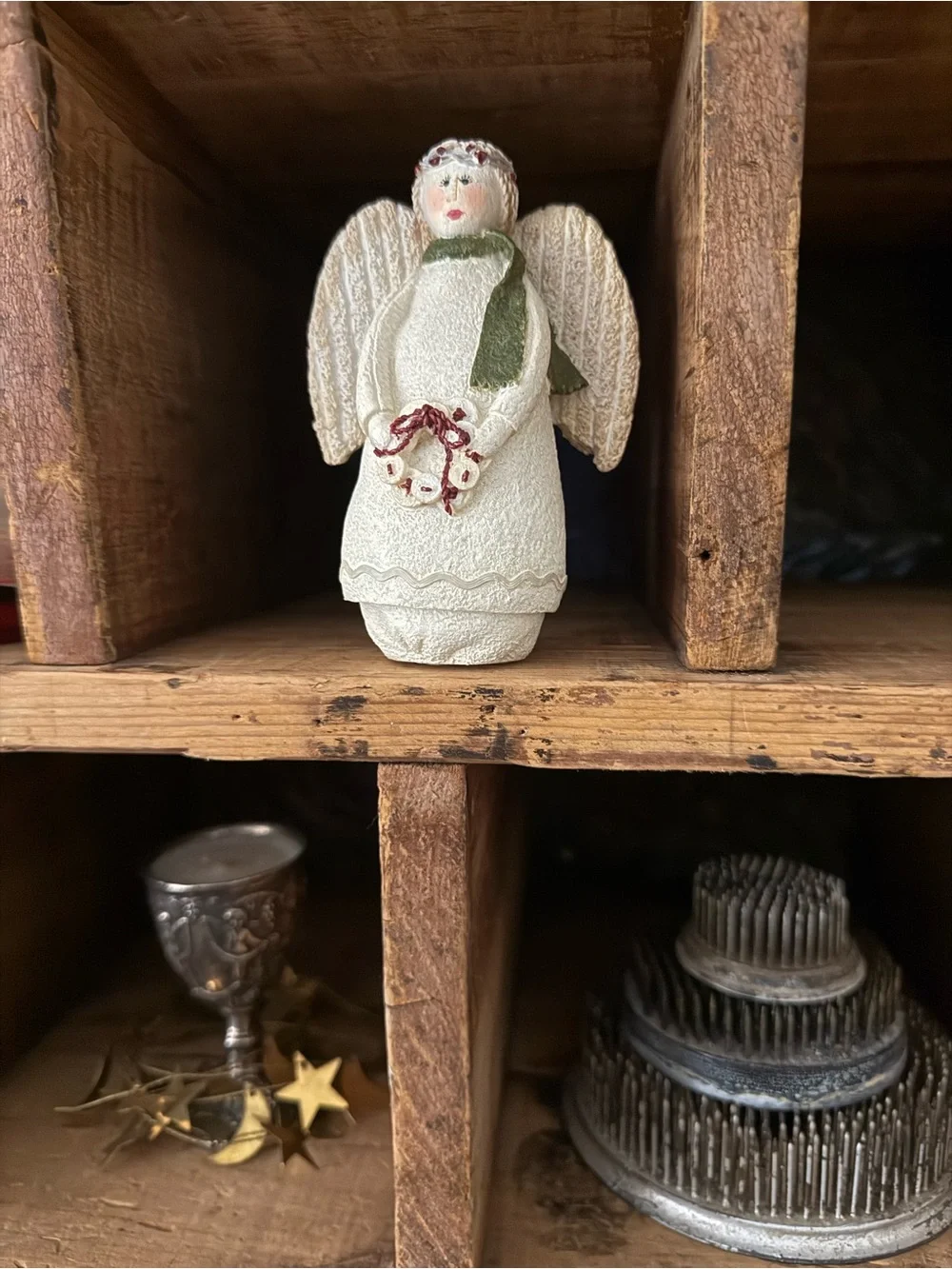 Adorable Holiday Angel Figurine with Green Scarf - Home Holiday Decor